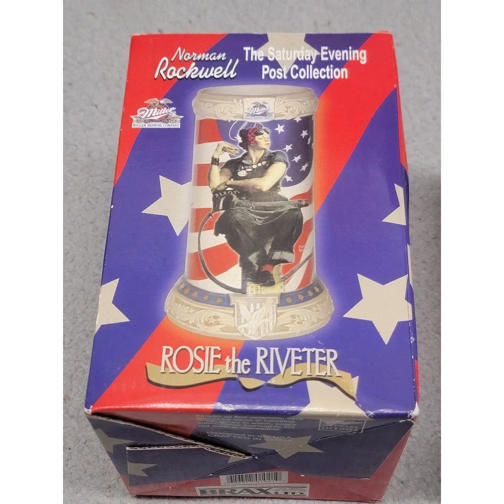 Vintage Miller Norman Rockwell Rosie The Riveter Beer‎ Stein Box COA Patriotic